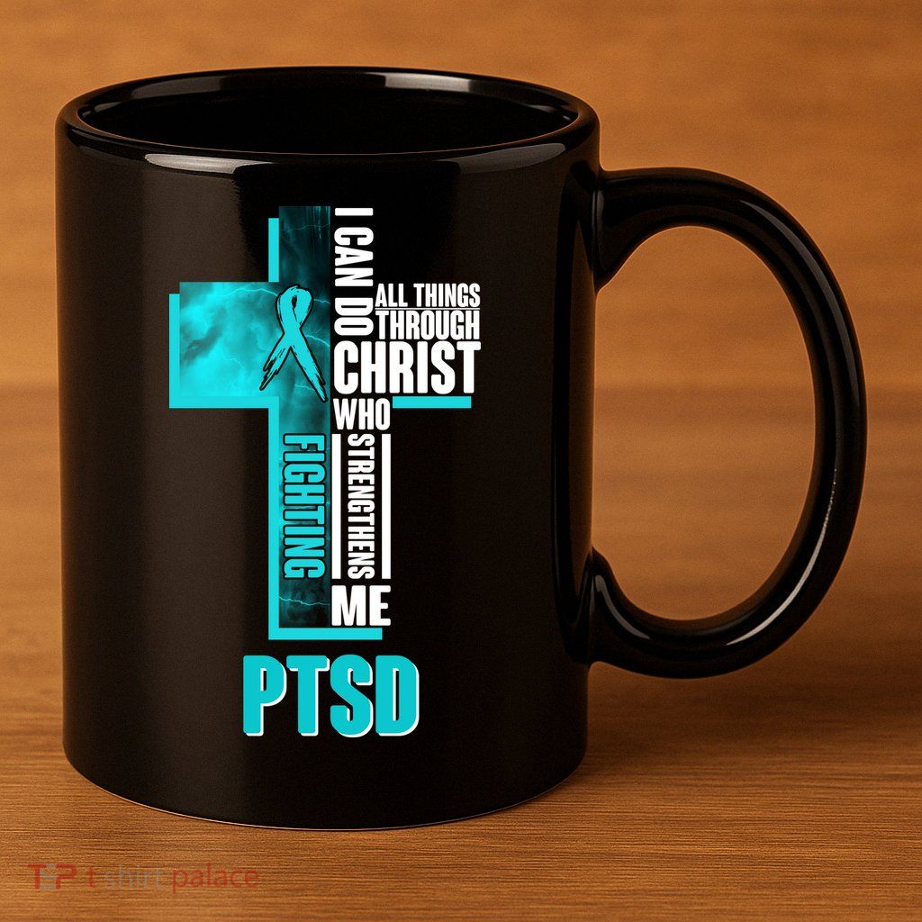 Fighting PTSD Awareness Cross 11oz C Handle Ceramic Mug