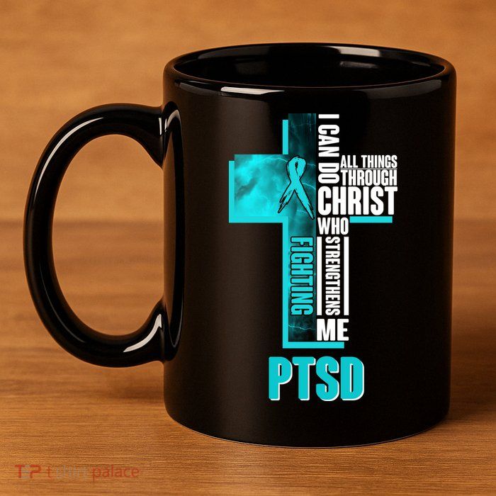 Fighting PTSD Awareness Cross 11oz C Handle Ceramic Mug