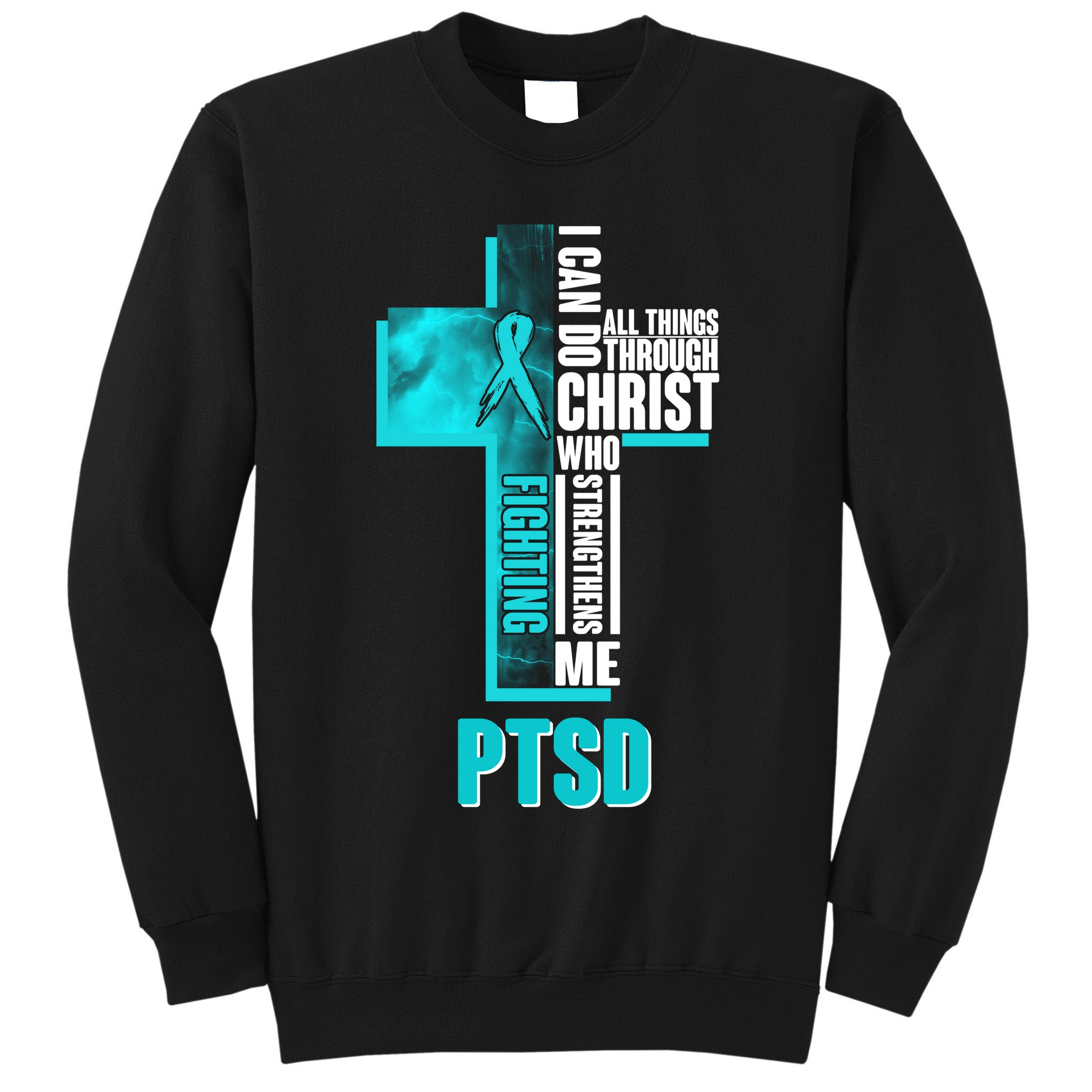 Fighting PTSD Awareness Cross Tall Sweatshirt