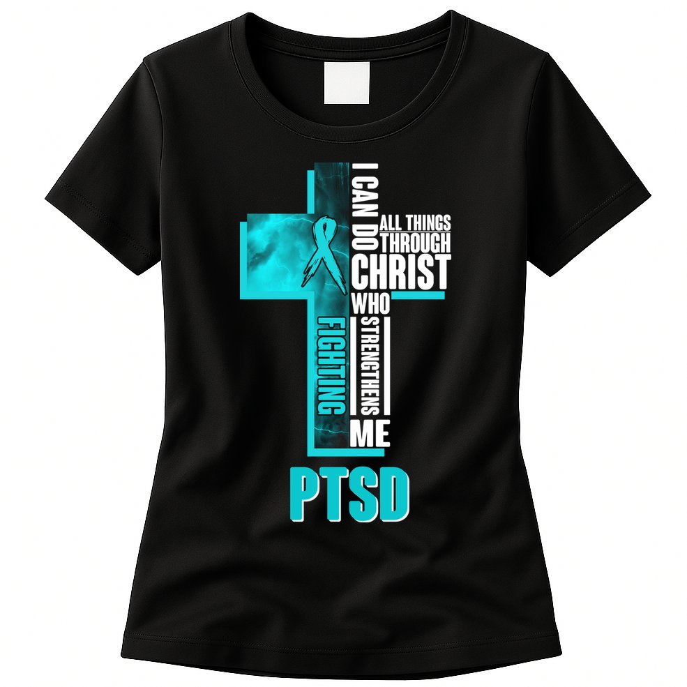 Fighting PTSD Awareness Cross Womens T-Shirt
