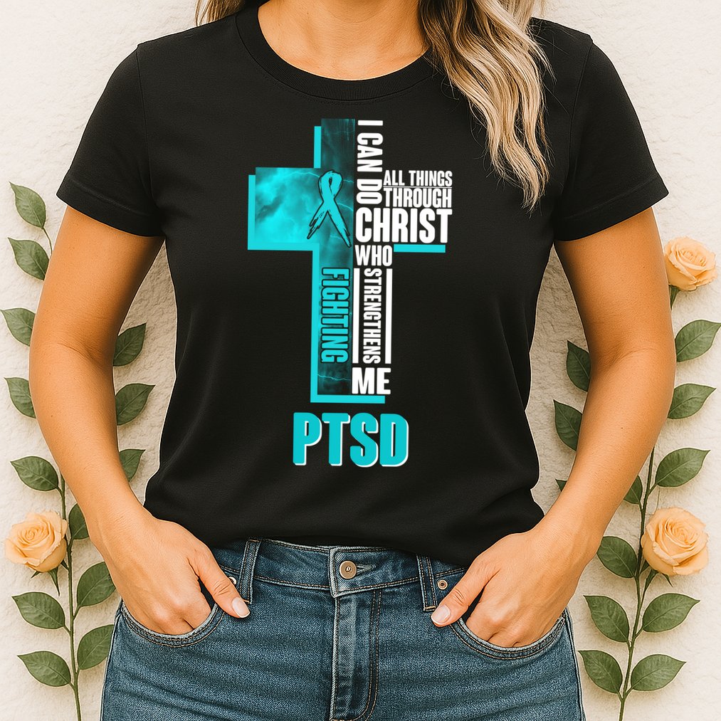 Fighting PTSD Awareness Cross Womens T-Shirt