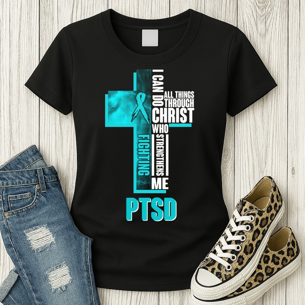 Fighting PTSD Awareness Cross Womens T-Shirt