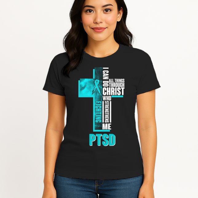 Fighting PTSD Awareness Cross Womens T-Shirt