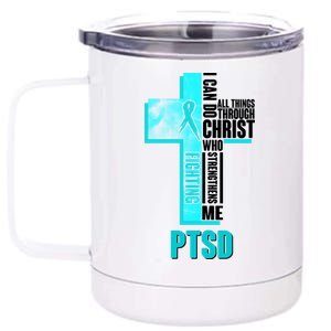 Fighting PTSD Awareness Cross 12 oz Stainless Steel Tumbler Cup