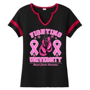 Fighting University Breast Cancer Awareness Boxing Fight Ladies Halftime Notch Neck Tee