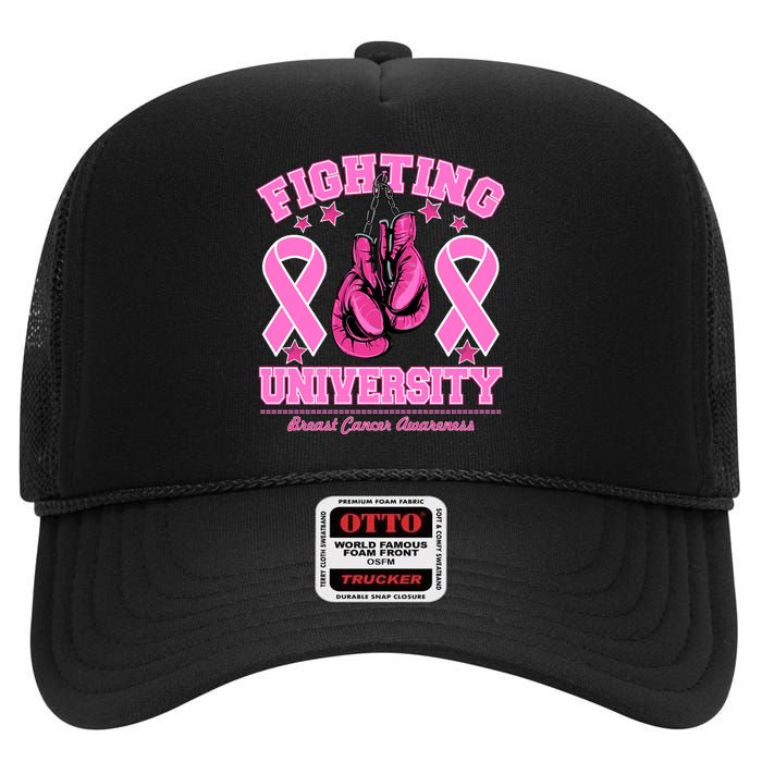 Fighting University Breast Cancer Awareness Boxing Fight High Crown Mesh Back Trucker Hat