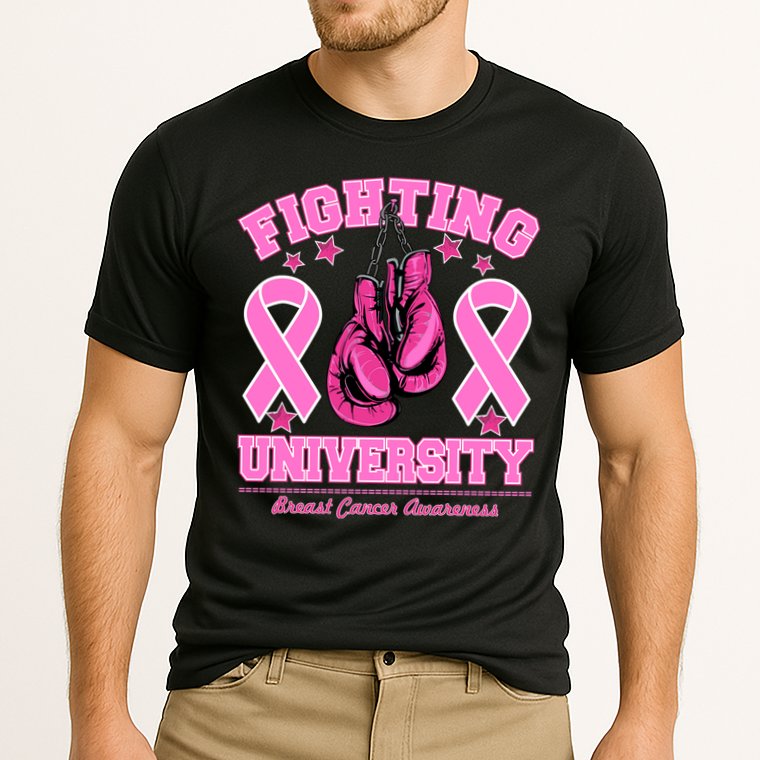 Fighting University Breast Cancer Awareness Boxing Fight Cooling Performance Crew T-Shirt