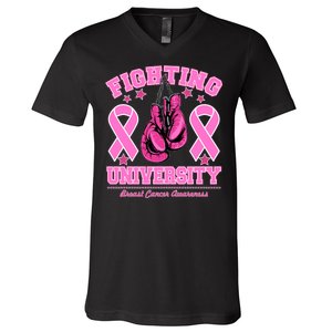 Fighting University Breast Cancer Awareness Boxing Fight V-Neck T-Shirt