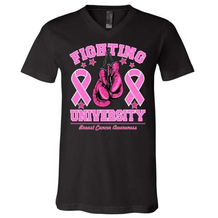 Fighting University Breast Cancer Awareness Boxing Fight V-Neck T-Shirt