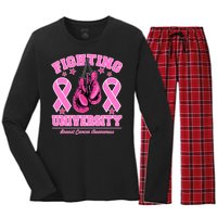 Fighting University Breast Cancer Awareness Boxing Fight Women's Long Sleeve Flannel Pajama Set 