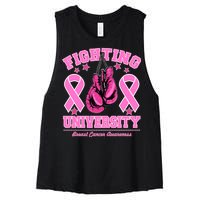 Fighting University Breast Cancer Awareness Boxing Fight Women's Racerback Cropped Tank