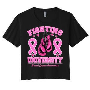 Fighting University Breast Cancer Awareness Boxing Fight Women's Crop Top Tee