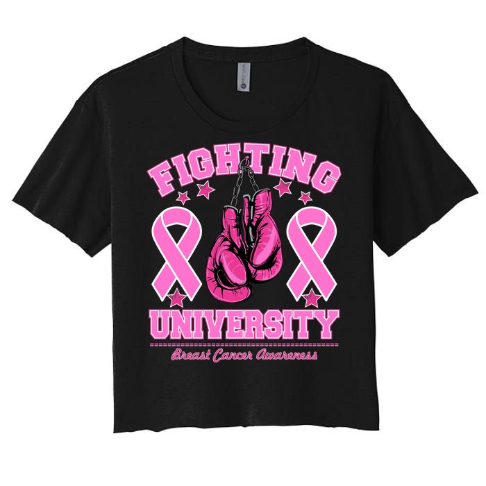 Fighting University Breast Cancer Awareness Boxing Fight Women's Crop Top Tee