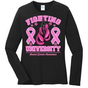 Fighting University Breast Cancer Awareness Boxing Fight Ladies Long Sleeve Shirt