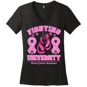 Fighting University Breast Cancer Awareness Boxing Fight Women's V-Neck T-Shirt