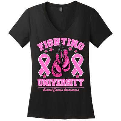 Fighting University Breast Cancer Awareness Boxing Fight Women's V-Neck T-Shirt