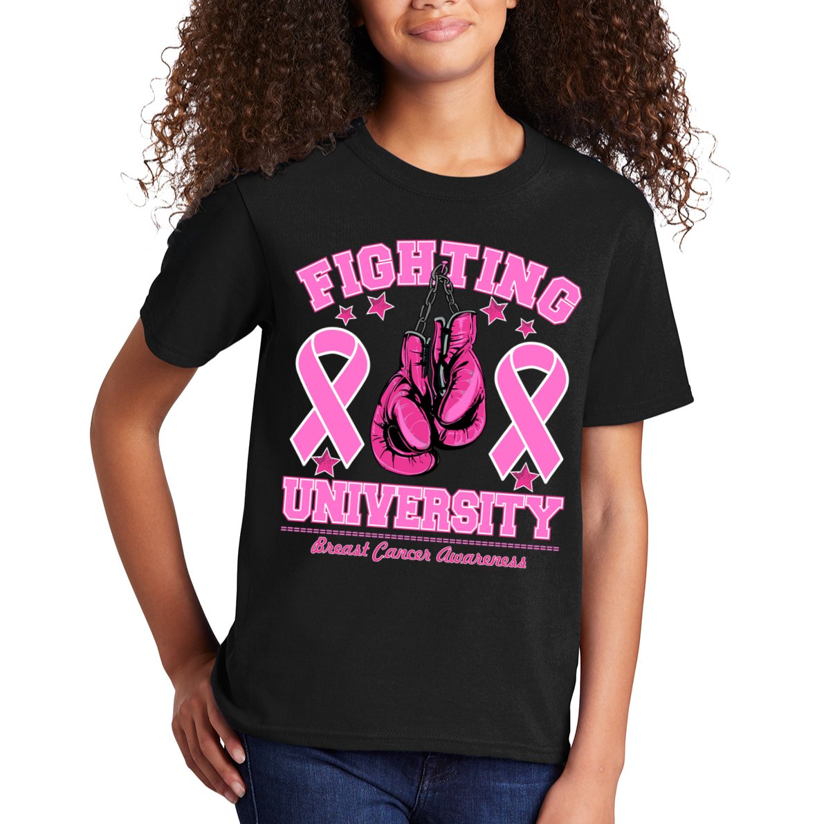 Fighting University Breast Cancer Awareness Boxing Fight Kids T-Shirt