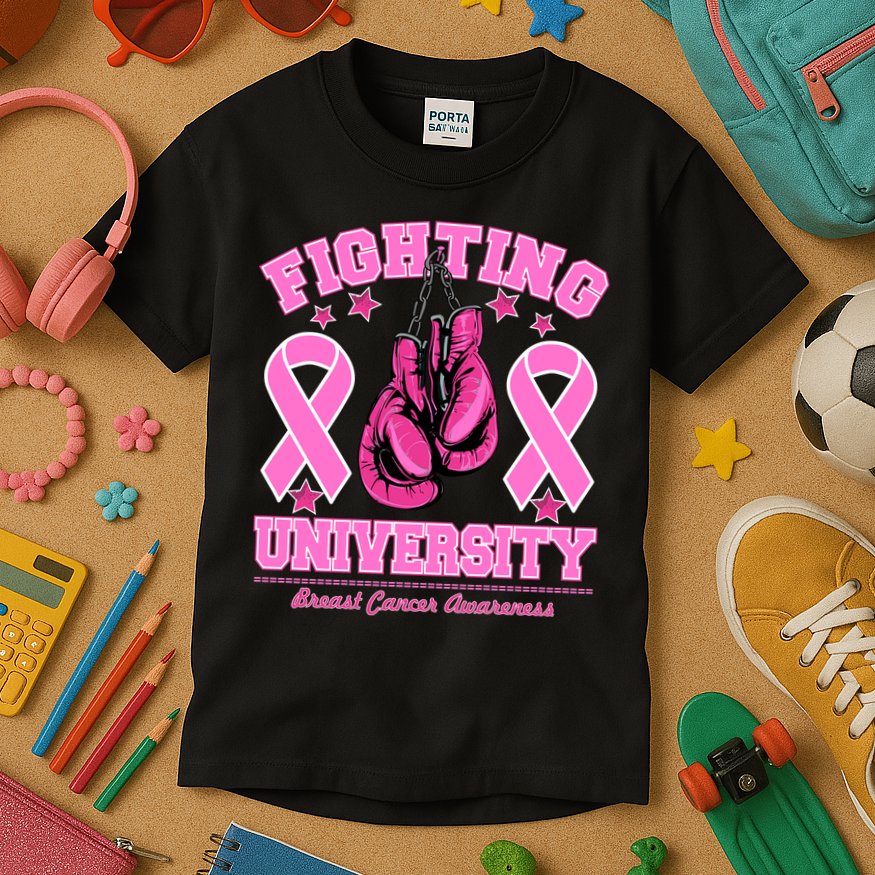 Fighting University Breast Cancer Awareness Boxing Fight Kids T-Shirt