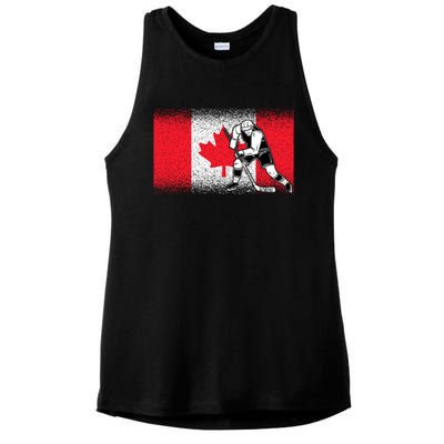 Funny Ice Hockey Player Maple Leaf Canadian Flag Canada Day Gift Ladies PosiCharge Tri-Blend Wicking Tank