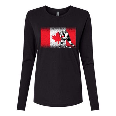 Funny Ice Hockey Player Maple Leaf Canadian Flag Canada Day Gift Womens Cotton Relaxed Long Sleeve T-Shirt