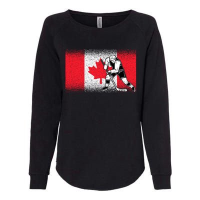 Funny Ice Hockey Player Maple Leaf Canadian Flag Canada Day Gift Womens California Wash Sweatshirt