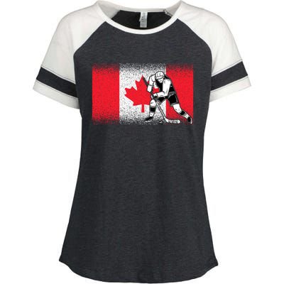 Funny Ice Hockey Player Maple Leaf Canadian Flag Canada Day Gift Enza Ladies Jersey Colorblock Tee