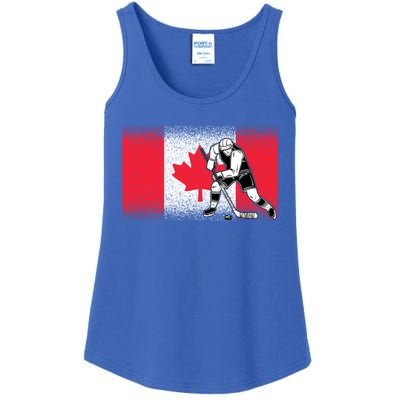 Funny Ice Hockey Player Maple Leaf Canadian Flag Canada Day Gift Ladies Essential Tank