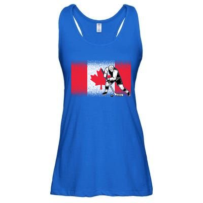 Funny Ice Hockey Player Maple Leaf Canadian Flag Canada Day Gift Ladies Essential Flowy Tank