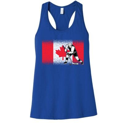 Funny Ice Hockey Player Maple Leaf Canadian Flag Canada Day Gift Women's Racerback Tank