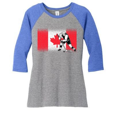 Funny Ice Hockey Player Maple Leaf Canadian Flag Canada Day Gift Women's Tri-Blend 3/4-Sleeve Raglan Shirt