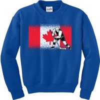 Funny Ice Hockey Player Maple Leaf Canadian Flag Canada Day Gift Kids Sweatshirt