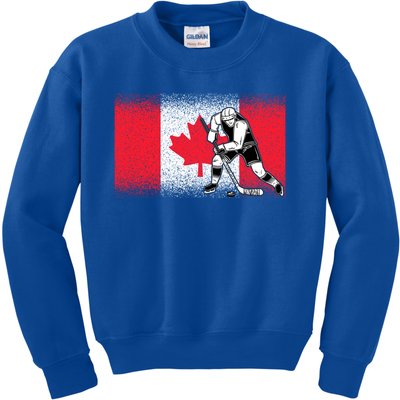 Funny Ice Hockey Player Maple Leaf Canadian Flag Canada Day Gift Kids Sweatshirt