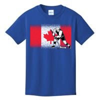 Funny Ice Hockey Player Maple Leaf Canadian Flag Canada Day Gift Kids T-Shirt