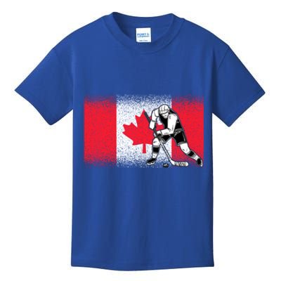 Funny Ice Hockey Player Maple Leaf Canadian Flag Canada Day Gift Kids T-Shirt