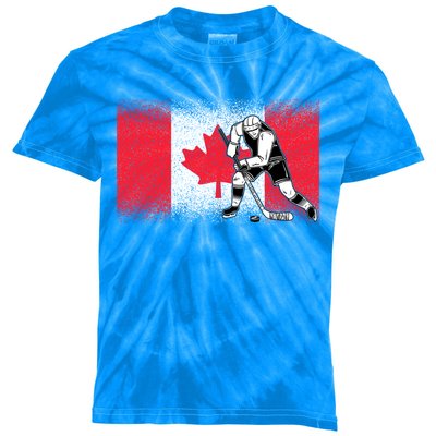 Funny Ice Hockey Player Maple Leaf Canadian Flag Canada Day Gift Kids Tie-Dye T-Shirt