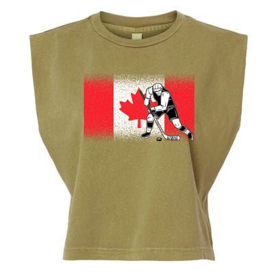 Funny Ice Hockey Player Maple Leaf Canadian Flag Canada Day Gift Garment-Dyed Women's Muscle Tee