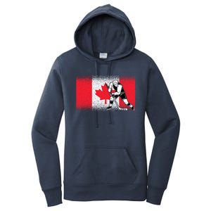 Funny Ice Hockey Player Maple Leaf Canadian Flag Canada Day Gift Women's Pullover Hoodie