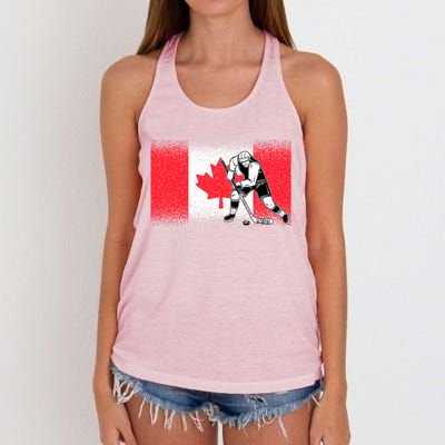 Funny Ice Hockey Player Maple Leaf Canadian Flag Canada Day Gift Women's Knotted Racerback Tank