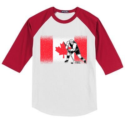 Funny Ice Hockey Player Maple Leaf Canadian Flag Canada Day Gift Kids Colorblock Raglan Jersey