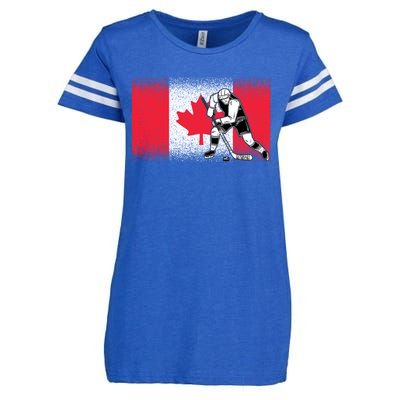 Funny Ice Hockey Player Maple Leaf Canadian Flag Canada Day Gift Enza Ladies Jersey Football T-Shirt