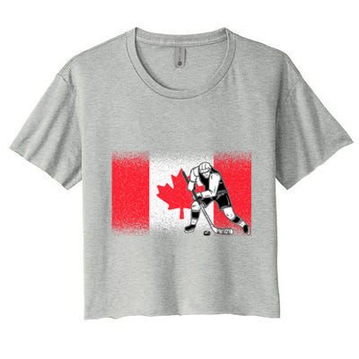 Funny Ice Hockey Player Maple Leaf Canadian Flag Canada Day Gift Women's Crop Top Tee