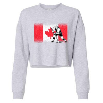 Funny Ice Hockey Player Maple Leaf Canadian Flag Canada Day Gift Cropped Pullover Crew