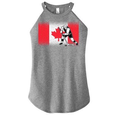 Funny Ice Hockey Player Maple Leaf Canadian Flag Canada Day Gift Women’s Perfect Tri Rocker Tank