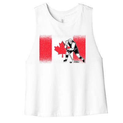 Funny Ice Hockey Player Maple Leaf Canadian Flag Canada Day Gift Women's Racerback Cropped Tank