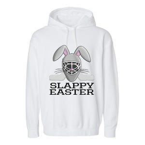 Fun Ice Hockey Easter Bunny Slappy Easter T For Garment-Dyed Fleece Hoodie