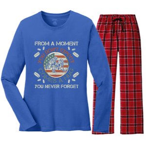 Funny Ice Hockey Player American Flag Hug You Never Forget Gift Women's Long Sleeve Flannel Pajama Set 