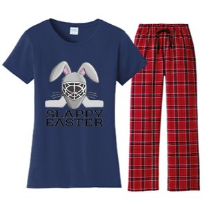 Fun Ice Hockey Easter Bunny Slappy Easter For Women's Flannel Pajama Set