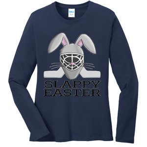 Fun Ice Hockey Easter Bunny Slappy Easter For Ladies Long Sleeve Shirt