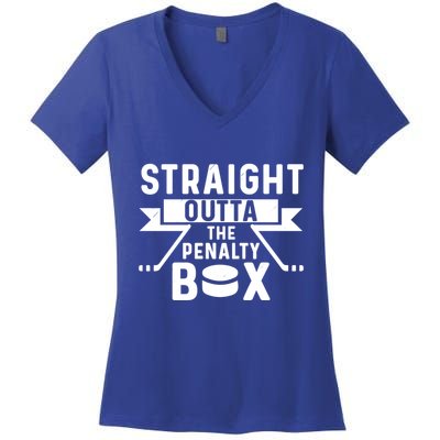 Funny Ice Hockey Player Straight Outta The Penalty Box Gift Women's V-Neck T-Shirt