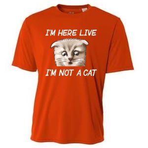 Funny IM Here Live IM Not A Cat Zoom Cat Meme Humor Idea Meaningful Gift Cooling Performance Crew T-Shirt